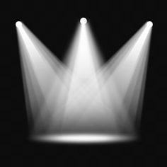 three white spotlights on a black background with light coming from the top to the bottom