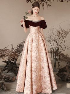 Chinese Prom Dress, Long Homecoming Dress, Brocade Gown, Prom Dress Pink, Prom Dresses Long Pink, Elegant Ball Gowns, Gowns Dresses Elegant, Long Formal Dress, Long Prom Gowns