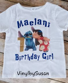 Lilo & Stitch inspired custom birthday tshirts. Alterable design. Individual & Family tshirts. Available in infant bodysuit. Design works best on white, but if you prefer another color, list in personalization section. **List child sizes, names, style (bodysuit or tshirt), age, etc., in personalization section. PLEASE NOTE THAT DUE TO THE VOLUME OF ORDERS, ORDER PROCESSING TIME IS 7-10 DAYS. WHEN ORDERING SHIRTS, GROUP SHIRTS, OR TUTU SETS NEEDED FOR A BIRTHDAY, PLEASE LEAVE THE DATE NEE Style Bodysuit, Family Birthday Shirts, Pig Birthday, Birthday Girl Shirt, Family Birthday, Group Shirts, Blue Birthday, Birthday Tshirts, Lilo Stitch