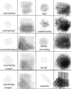 the different types of brush patterns used in this drawing technique are shown here and below