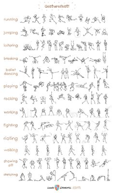 some drawings of people doing different things in the same direction, including arms and legs