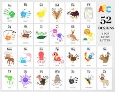 the numbers and symbols for children's hand prints