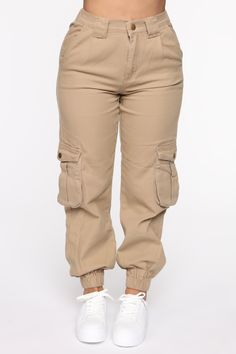 Available In Khaki, Denim, Olive And Rust Cargo Jogger Pants High Waist Button & Zipper Closure Belt Loops Elastic At Back Back Pockets 27 Inseam Non Stretch Pair With Leslie Cargo Jacket Disclaimer: Plus Only - Runs Small, Shop One Size Up 100% Cotton Imported | Leslie Cargo Jogger Pant in Khaki size 2X by Fashion Nova Cargo Pants Fashion, Celana Fashion, Cargo Jogger Pants, Khaki Cargo Pants, Cargo Pants Outfit, Khaki Fashion, Pants Outfits, Fashion Nova Models, Cargo Jacket