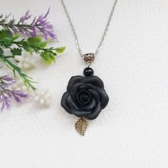 Black Rose Necklace. Black Flower Necklace. Polymer Clay Necklace. Rose Necklace Description: material - polymer clay fimo. Size: Rose Diameter 3 * 3 cm / 1.18 * 1.18 inches.  Care: respectful, waterproof.  Rose handmade.  Email me if you have any questions. Elegant Black Polymer Clay Jewelry, Black Necklace With Rose Design As Gift, Black Necklace With Rose Design For Gift, Fimo Ring, Black Statement Ring, Polymer Clay Ring, Necklace Polymer Clay, Polymer Clay Necklace, Clay Necklace