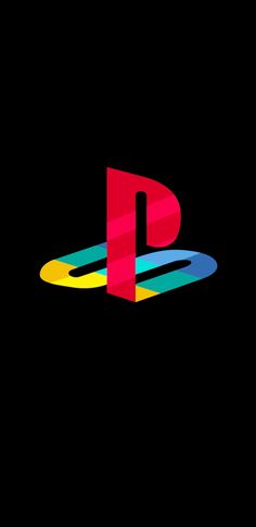 the playstation logo on a black background with multicolored circles around it and an object in the middle