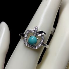 Cute .825 Sterling Silver Adjustable Turquoise Apple Ring Unique Adjustable Turquoise Sterling Silver Ring, Rubellite Ring, Unique Adjustable Nickel-free Turquoise Ring, Adjustable Green Turquoise Ring, Spiritual Style, Apple Rings, Adjustable Vintage Nickel-free Turquoise Ring, Adjustable Multi-stone Turquoise Ring In Silver, Lapis Ring, Classic Wedding Rings