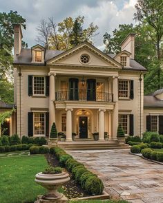 Warm Beige and Elegant Taupe Outside Paint Colors for a Cozy Exterior • 333+ Art Images House Colour Schemes, French Home Exterior, Georgian Fireplace, Outside Paint Colors, Outside Paint, House Plans Mansion, Classic Villa, House Design Exterior