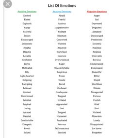 the list of emotions and feelings in each language, which includes words that are very difficult to