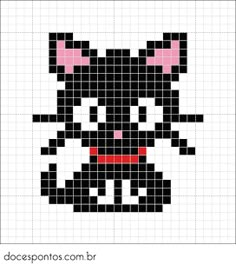 a cross stitch pattern with a black cat on it's chest and pink eyes