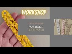 a hand holding a yellow crochet bookmark with the words workshop on it