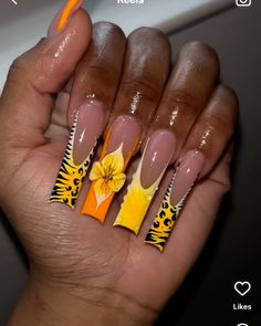 Nail Designs Animal Print, Jamaica Nail Designs, Jamaican Nails, Long Summer Nails, Jamaica Nails, Gold Acrylic Nails, Acrylic Nail Set, Hard Nails, Diy Acrylic Nails