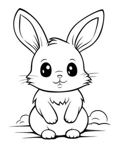 a cute little bunny sitting on the ground with big eyes and ears, coloring pages