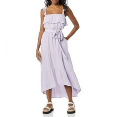 Goodthreads Women's Fluid Twill Vacation Ruffle Midi Dress Size Medium Lavender Midi Dress With Ruffles, Purple Midi Dress For Summer Daywear, Summer Lavender Midi Dress For Day Out, Purple Ruffle Hem Dress For Vacation, Summer Purple Maxi Dress For Daywear, Lavender Midi Dress For Beach Summer, Purple Maxi Dress For Summer Daywear, Spring Purple Sundress With Ruffles, Purple Dress With Ruffle Hem For Vacation