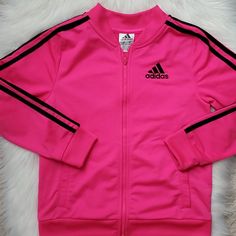 Young Girls Pink And Black Adidas Zip Up. -Brand New With Out Tags -Medium 10/12 Pink Sportswear Top For Spring, Fitted Pink Top For School, Adidas Casual Tops For Playwear, Casual Adidas Tops For Playwear, Cute Pink Sports Tops, Sporty Pink Tops For Playwear, Pink Cotton Sportswear Tops, Pink Winter Tops For School, Pink Winter School Top