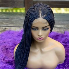 Lace Closure Braided Wigs Color As Shown 22 Inches Long Blue Cornrows, Cornrows Box Braids, Cornrows With Box Braids, Box Braids Wig, Braid Wig, Jumbo Box Braids, Wig For Black Women, Hair Tape, Box Braid Wig