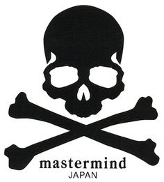 a skull and crossbones with the word master mind japan written in black on a white background