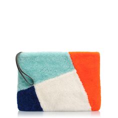 Sheraling pouch in indigo, orange and mint colorblock from J.Crew. Bold and furry. Bling Bags, Jcrew Collection, Over The Shoulder Bags, Contemporary Textiles, Pack Your Bags, Coin Bag, Color Stories, Small Bag, Bago