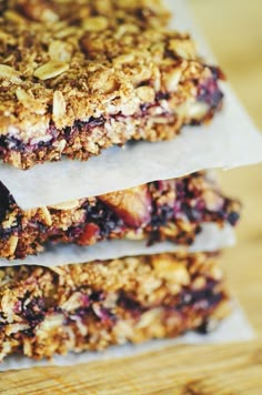 three granola bars stacked on top of each other