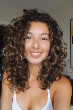 40 Layered Curly Haircuts That Will Make You Embrace Your Natural Texture Naturally Curly Hair Cuts With Layers, Mid Length Curly Hairstyles, Haircut 2020, Layered Curly Haircuts, Medium Length Curls, Voluminous Waves, Long Curly Haircuts, Curly Cuts, Short Permed Hair