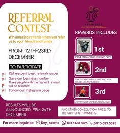 a flyer for the refer contest