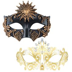 PRICES MAY VARY. Theme Design: The top of both his and hers masks has a sunray shape,and the design of the two masks echoes Lightweight Material: The male mask is ABS plastic, the women's costume mask is made of malleable soft metal, which fits the face well without burden Easy to Wear: The couples masquerade ball masks all use adjustable elastic bands to ensure that the masks fit people with different head circumferences without damaging your hairstyle and makeup Various Occasions: Suitable for Gold Masquerade Mask For Carnival Cosplay, Vintage Masks For Halloween Costume Party, Vintage Halloween Costume Party Masks, Fantasy Masks For Carnival Themed Events, Themed Mask For Costume Party And Carnival, Themed Masks For Costume Party And Carnival, Themed Masquerade Mask For Mardi Gras, Themed Mask For Carnival Costume Party, Carnival Themed Masquerade Mask