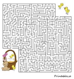 a maze with an easter basket and two chicks in it, as well as a duckling