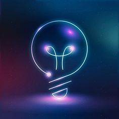 a neon light bulb with an alien head on it's side, against a dark background