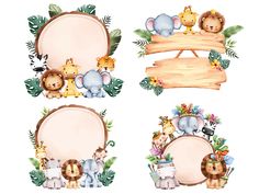 Jungle Frame, Safari Animals Watercolor, Animals Watercolor, Elephant Illustration, Watercolor Wreath, Frame Png, Elephant Nursery, Wreath Watercolor, Cute Elephant