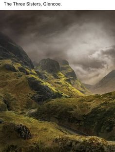 the three sisters, glenoee poster with mountains and road in foreground