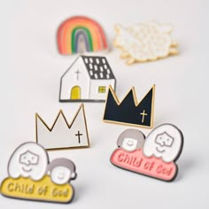 Choose how to delight your days from this assorted collection of enamel pins. The back attachment is a deluxe clutch; gently lift the cap to unlock it. Designed to brighten up your days, these lovely accessories show gratitude while bringing simple joy. A: Covenant B: Amen C: Crown - White D: Crown - Black E: Jesus Be with You F: House of the Lord G: Holy Bible H: I love Jesus I: Be Salt I: Be Light J: The Lord's Sheep K: Rainbow L: Girl M: Boy N: Joy O: All 15 Pins Salt And Light Jewelry, Christian Enamel Pins, Camp Merch, Cute Enamel Pins, Christian Accessories, Church Gifts, Christian Pins, Clay Doll, Crown Black