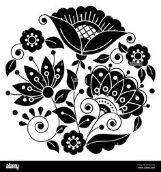 a black and white floral design on a white background - stock image, clipping