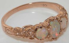 Solid 9K Rose Gold Natural Colorful Opal English Victorian - Etsy Australian Opal Ring, Wardrobe Goals, Trilogy Ring, Opal Wedding Rings, Wedding Rings Rose Gold, Wedding Anniversary Rings, Birthday Ring, Three Stone Rings, Opal Ring