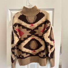 Banana Republic's Sierra Geometric Sweater: A Story Of Adventurous Spirits Retold With An Oversized Geometric Sweater, This Incredibly Soft Statement Silhouette Is Modeled After A Vintage Piece. Worn Once. Perfect Condition! Geometric Sweater, Banana Republic Sweater, Tan Brown, Banana Republic, Sweaters For Women, Turtle Neck, Women Shopping, Clothes, Color