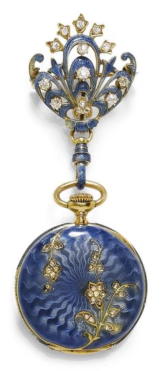 A BELLE EPOQUE ENAMEL AND DIAMOND PENDANT WATCH, TIFFANY & Co, CIRCA 1900. Mounted in gold, surmounted by a fine similarly enamelled brooch designed as a flower, set with 14 old European cut diamonds, signed Tiffany & Co. #Tiffany #BelleÉpoque #PendantWatch Tiffany And Co Necklace, Diamond Solitaire Earrings, Diamond Earrings Studs Round, Diamond Pendants