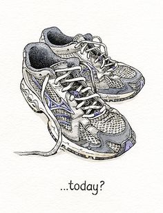 a drawing of a pair of running shoes with the words today written on them in black and white