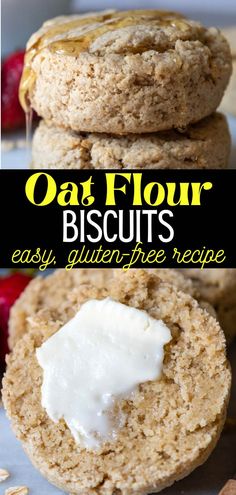 oat flour biscuits are stacked on top of each other