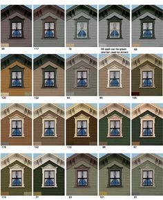 the different types of windows are shown in various colors and styles, including brown, green, blue, yellow