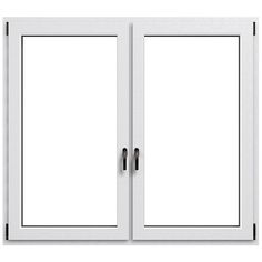 a white double door with two black handles