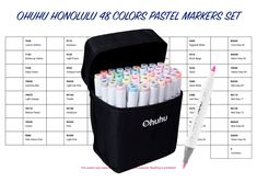 the ohuhu honolulu 40 colors paste markers set is in a black case with pink trim