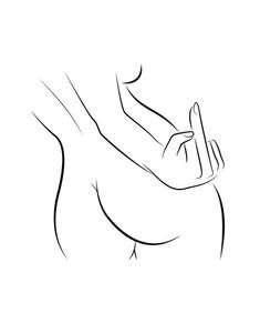 the outline of a woman's body with her hand on her hip, in black and white