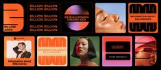 an orange and black poster with different types of music on the front, including information about billon billion