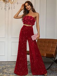 Red Sequin Pants, Sequin Wide Leg Pants, Beautiful Gown Designs, Simple Saree Designs, Attractive Dresses, Clubbing Outfits, Indian Saree Blouses Designs, Fashion Sketches Dresses, Trendy Dress Outfits