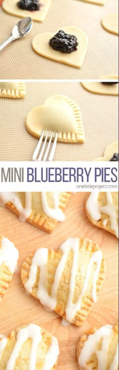 mini blueberry pies with white icing on a cutting board