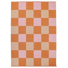 an orange and pink checkered rug on a white background with no one in it