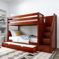 STELLAR TR CP : Bunk Beds Twin Medium Bunk Bed with Stairs and Trundle Bed Bunk Bed With Stairs, Cool Beds For Kids, Bed With Stairs, Beds Loft, Curved Bed, Trundle Mattress, Bed Stairs, Tall Bed, Bunk Bed Loft