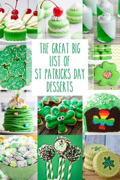 A collage of St. Patrick's Day desserts. St Patricks Desserts, St Patrick's Day Desserts, St Patricks Food, St Patrick Day Snacks, Rainbow Desserts, Dreamy Desserts, St Patties, Fete Saint Patrick, St Patrick Day Treats