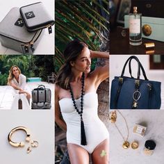 a collage of photos with various items including purses, rings and necklaces