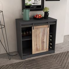 a small cabinet with some fruit on it