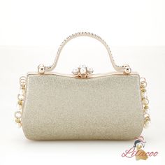 Polished elegance meets modern design in this exquisite handbag, perfect for adding a touch of glamour to any outfit. This bag features a sophisticated, shimmering gold exterior that exudes luxury and style. The standout design element is the array of delicate pearls adorning the top clasp and sides, adding a classic and timeless touch. The structured shape ensures it holds its form beautifully, whether you’re carrying it by the elegant handle or draping it over your shoulder with the detachable Square Bag, Design Element, Modern Luxury, Colored Diamonds, Modern Design, Exterior, Handbags, Silver, Gold