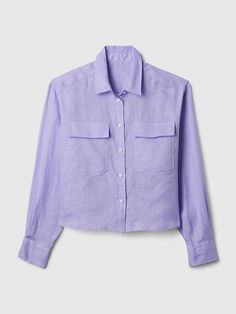 Linen Cropped Shirt | Gap Spring Linen Shirt By Gap, Gap Linen Shirt For Spring, Casual Linen Tops By Gap, Gap Summer Tops With Spread Collar, Gap Linen Tops For Workwear, Gap Shirt For Summer Workwear, Gap Linen Shirt With Relaxed Fit, Gap Casual Linen Tops, Gap Linen Summer Shirt